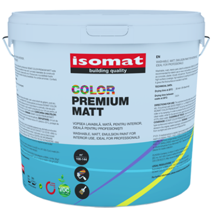 Poza cu Vopsea lavabilă mată de interior, premium ISOMAT COLOR PREMIUM MATT Alb 9 litri